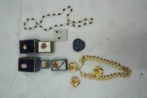 lot 484 image: Variety of Rings New Necklace and earrings and Gold plated necklace and clip on earrings