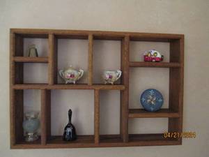 lot 41 image: Solid Wood Shadowbox style shelf with content