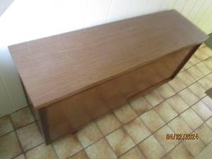 lot 65 image: Vintage Wood 60 two sliding door credenza with interior shelves