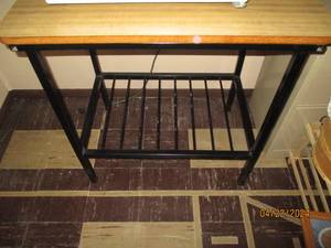 lot 87 image: Metal framed wood top table approximately 312131