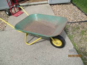 lot 184 image: John Deere painted themed wheelbarrow