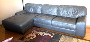 lot 10 image: Lovely Grey Leather Sectional with Chaise Lounger