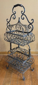 lot 41 image: Decorative Patina 2 Tier Basket Stand with Lids