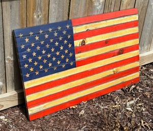 lot 213 image: Wooden American Flag Decor Handcrafted by Andrew Ornat