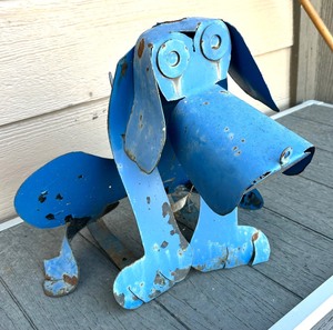 lot 57A image: Rustic Style Blue Metal Dog Sculpture