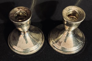 lot 249 image: Pair of Vintage Weighted Sterling Silver Candle Holders