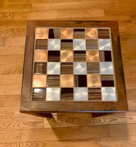 lot 59 image: Fun Metal End Table with Checkered Top
