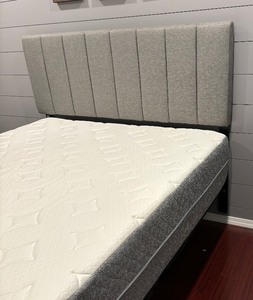 lot 11 image: Beautiful Bed with Grey Upholstered Headboard and Bedding