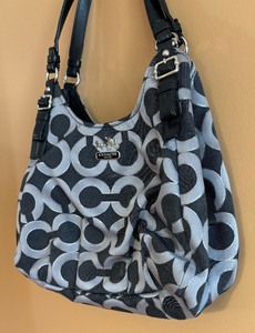 lot 134 image: Madison Op Art Sateen Maggie Shoulder Bag by Coach