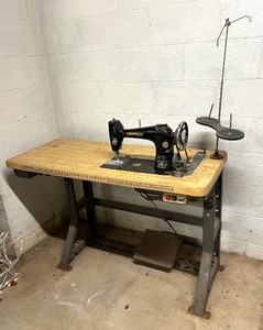 lot 351 image: Vintage Sewing Machine by Dress and Sewing Table