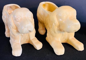 lot 312 image: Adorable Porcelain Dog Planters in Blue, Red, Yellow and Cream