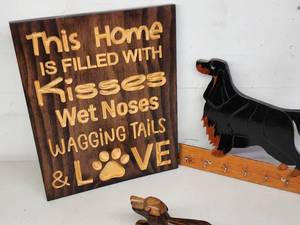 lot 456 image: (3) Piece Wooden Dog Decor