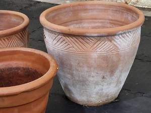 lot 490 image: (3) Terra Cotta Clay Pots