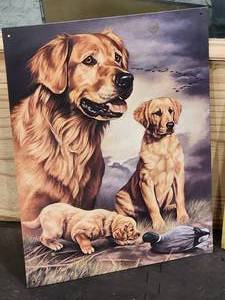 lot 487 image: (2) Golden Retriever Tin Metal Decorative Signs