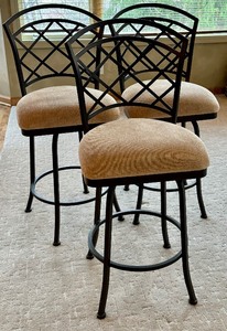 lot 25 image: Set of Three Decorative Metal Base Swiveling Barstools