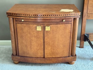 lot 18 image: Hickory White King Size HeadboardBed Frame and Coordinating Nightstand