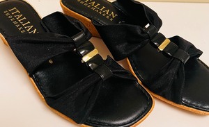 lot 170 image: Two Pairs of Beautiful Leather Black Sandals by Italiana Shoemakers