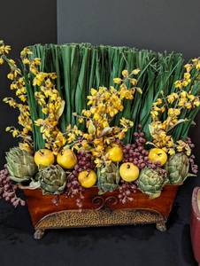 lot 209 image: Decorative Ceramic Pots and Faux Floral Arrangement