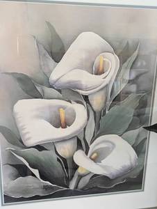 lot 96 image: Framed Calla Lilies Print and Faux Flowers