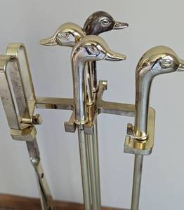 lot 119 image: Brass Duck Head Fireplace Tool Set