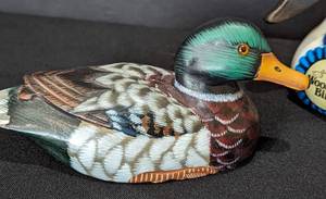 lot 122 image: Three Small Painted Wood Duck Decoys