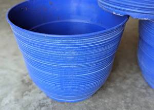 lot 137 image: Three Blue Plastic Outdoor Planters