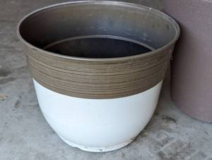 lot 139 image: Three Brown Plastic Outdoor Planters