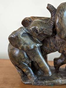 lot 59 image: Carved Stone Elephant Family Sculpture
