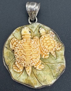 lot 48A image: Carved Turtle Figurine Sterling Pendant