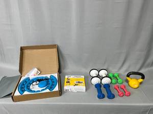 4 Sets of Hand Weights, Hula Ring (in box) & More Tote Not inc