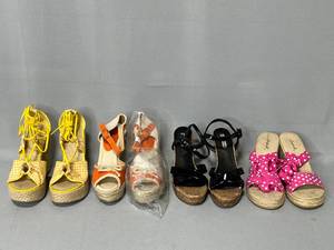 SODA Yellow Platform Wedges SZ 8.5, SODA Orange Platform 8.5, Delicious Black Platform Sandal 8.5, Qupid Polka Dot Pink Wrap Tie Wedge SZ 8.5