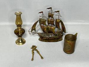 Lot of Brass Home Decor Items Inc Ship, Lantern, Mug and Eagle Nut Cracker