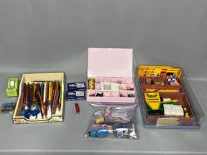 Craft Supplies Inc Pencils, Crayons, Tape Dispenser, Stapler, ETC w Decorative Drawer Organizer