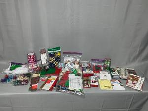 Huge Lot of Holiday Bows, Ribbons, Tags (many new) - Tote Not Included