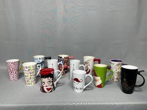 Lot of 12 Tall Mugs Various Designs Inc Betty Boop