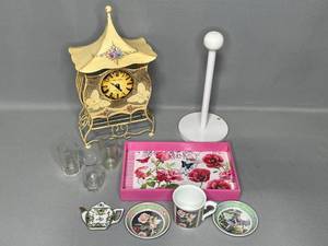 Flower Fairies Tea Cup and 2 Saucers - Royal Worcester Made in England, Decorative Mantle Clock with Butterfly Design, Paper Towel Holder, Decorative Floral Tray and 2 Juice Glasses & 1 Mini Wine Decanter