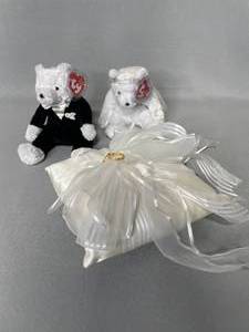 Bride & Groom TY Beanie Babies & Ring Bearer Pillow