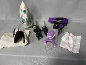 Iron, 2 Curling Irons, Remington Hair Dryer, Fabric Shaver, Electric Razor WetDry - all untested