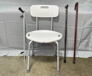 Shower Chair, 2 Canes and 1 Reacher