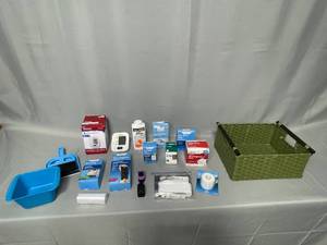 Lot of Various First Aid Supplies, Gloves, Wrap, Non-Stick Pads, Arm Sling and 3 Series Blood Pressure Monitor