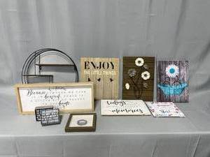 Excellent Condition Home Decor - Various Scripted Wall Hangings and Shelf