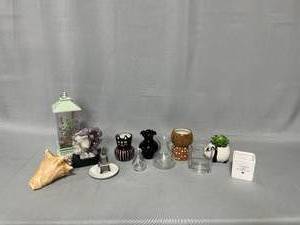 Amethyst and Calcite Crystal, Bud Vases, Planters, Light Up Floral Glitter Globe (Working Condition), and Other Home Decor