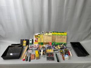 Painting Supplies - Painters Tape, Sanding Blocks, Sand Paper, Foam Brushes, Paint and Stain Pad, Putty Knives, Stir Sticks, Paint Trays, Small Roller Handles, etc.