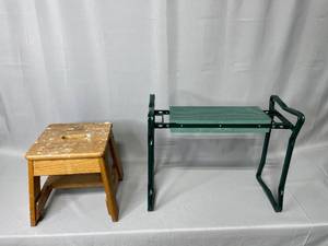 Wooden Stool and Small Padded Bench