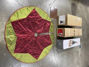 3 Artificial Christmas Trees, 1 Tree Skirt and 1 Tree Base