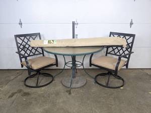 lot 114 image: Patio Table with Two Chairs and 9 Foot Tilting Umbrella