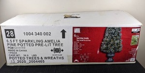 lot 103 image: 6.5 Foot Sparkling Amelia Pine Potted Pre-Lit Christmas Tree