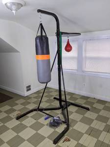 lot 7A image: Boxing Punching Bag with Stand and Speed Bag