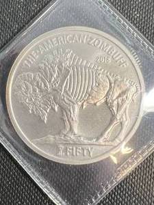 1 TROY OZ .999 FINE SILVER ZOMBUCKS ROUND