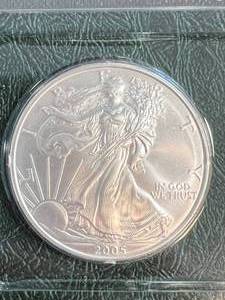 2005 AMERICAN SILVER EAGLE 1 TROY OZ .999 FINE SILVER IN INFO. CASE